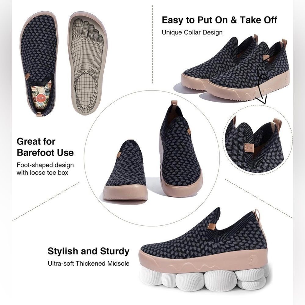 UIN Women's Travel Shoes Knitted Comfort Sneaker Fuerteventura(Mysterious Black) - Picture 7 of 8
